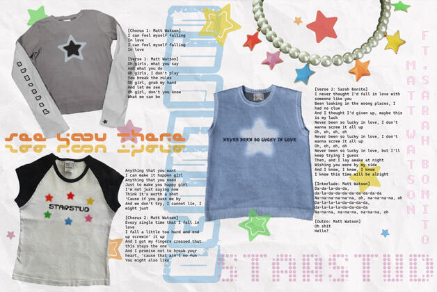 3 Articles of clothing and a pear necklace with stars with typography