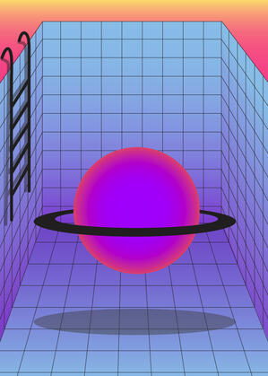 Pop art of planet with ring inside pool