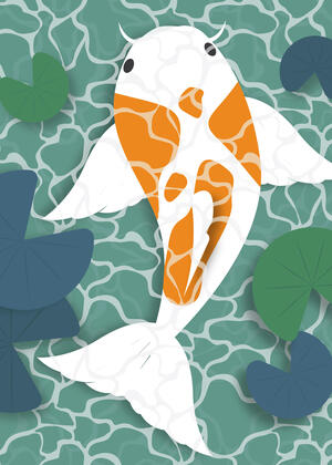 Pop art top view of a koi fish