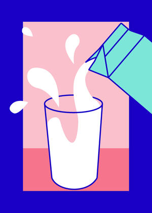 Pop art milk pouring into a glass