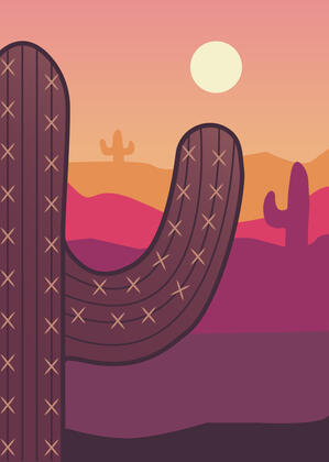 Pop art close up of cactus with desert background